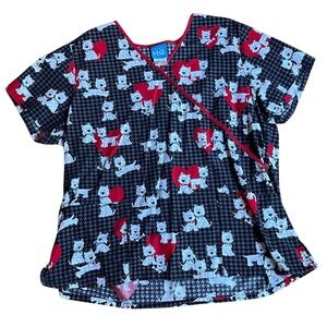 Scrubs HQ XL V-Neck Westie Dog Scrub Top Grey